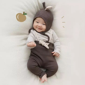 Ensemble de vêtements <span class=keywords><strong>pour</strong></span> bébé mignon, pull à manches longues en coton côtelé, fermeture à glissière, vente en gros, nouveau-né, garçon ou fille, tenue 3 pièces avec chapeau - Product Image 3