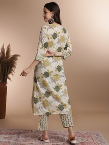 Mujeres floral impreso Gotta Patti detalle puro algodón recto Kurta con pantalón indio Pakistán Salwar kameez traje - Product Image 5