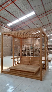 Pérgola de Madera Moderna y Lujosa para Exteriores con Tumbona Ajustable Integrada, Gazebo de Madera de Teca para Piscina, Ideal para Resorts y Villas - Product Image 3