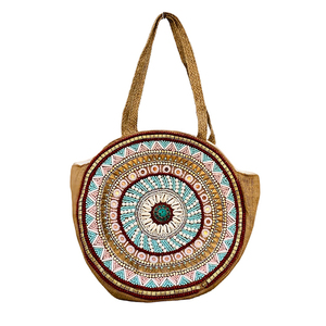 Vente en gros de fourre-tout bohème chic grand sac à main de plage en jute avec pompon et pompon accessoires de mode pour femmes, y compris une longue fermeture éclair - Product Image 6