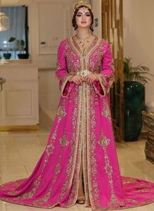 ÉLÉGANTE BRODERIE SUR BELLE ROBE MAROCAINE ROSE AVEC PERLES DE VERRE EN CRISTAL, FILS, PERLES, DABKA WORK @ 2024 - Product Image 2