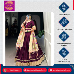 ชุดแต่งกายไปงานแต่งผ้าแคนวาสสีวิชิตาจากอินเดียเสื้อผ้าจากร้าน Vichitra ทำจากผ้าไหมเย็บเป็นเอกลักษณ์เสื้อผ้าสำหรับอินเดียชุดงานแต่ง lehenga choli dupatta แบบดั้งเดิม - Product Image 3