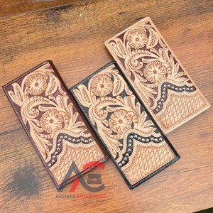 New Hand Tooled Leather <b>Wallet</b> for Men Western Cowboy Floral Design Genuine Leather Multi <b>Card</b> & Cash <b>Holder</b> Long Bifold <b>Wallet</b> - Product Image 1