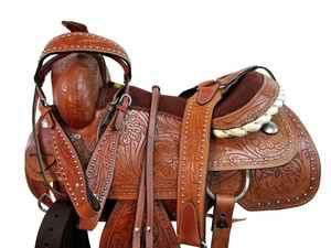Premium Western Leather Stock Saddle Set Barrel Racing Horse Tack Diseño clásico mecanizado a mano Múltiples tamaños Colores Equitación - Product Image 5