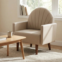 Fauteuil d'appoint en cuir PU kaki en forme de coquille avec pieds en bois massif, chaise de lecture compacte pour salon, balcon, bureau, chambre d'enfant