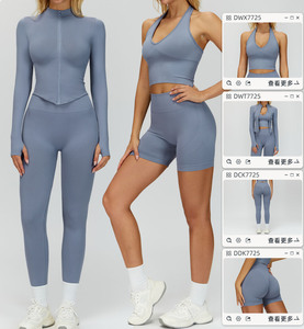 Pronto per la Spedizione: Set Yoga Invernale da Donna, Tinta Unita, Vita Alta, Manica Lunga, Abbigliamento per Allenamento in Palestra, Giacca Aderente, Reggiseno Sportivo - Product Image 2