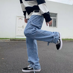 กางเกงยีนส์ทรงตรงสไตล์สตรีทแห้งเร็วสำหรับผู้ชายเป็นมิตรต่อสิ่งแวดล้อมกางเกงคาร์โก้มีหลายกระเป๋า - Product Image 4