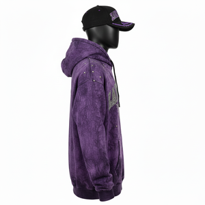 Sudadera con Capucha de Algodón Grueso con Lavado Ácido, Color Morado, Felpa Suave, Elegante, con Pedrería, Logotipo Personalizado, Ajuste Cómodo, para un Estilo Moderno - Product Image 4