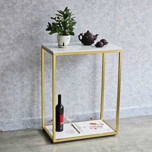 KTB68163 2-Tier Modern Design Decorative Shelf 60x30x75cm Stone Top and Iron Frame - Product Image 2
