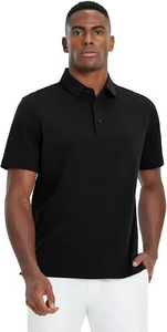 Polo homme décontracté à manches courtes, premium, uni noir, manches courtes, tissu en coton respirant, coupe ajustée - Product Image 4