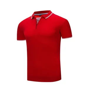 Chemise décontractée pour homme, confortable et respirante, en spandex/coton, manches courtes, motif uni, fermeture éclair, logo personnalisé, jersey rouge uni - Product Image 6