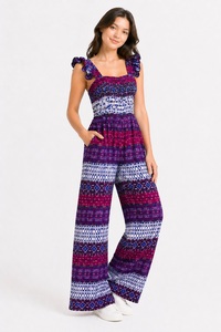 Combinaison à imprimé géométrique pour jeunes avec bretelles et pantalon large - Tenue de fête estivale pour le fitness - Product Image 3