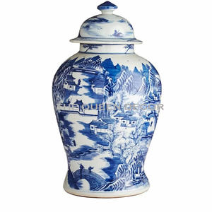 Best Selling Pure Handmade Aluminum Metal Round Shape Blue and White Finish Double Shade <b>Decorative</b> Ginger Jar - Product Image 3