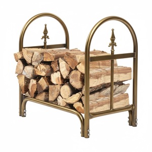 Porte-bûches en métal de style antique doré pour cheminée, support à bois pour cheminée intérieure et extérieure, rangement pour bois de chauffage - Product Image 3
