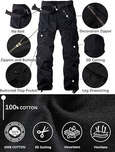 Nouveau style pantalon cargo droit uni 6 poches coupe normale pantalon respirant 100% coton pantalon de randonnée joggers grande taille haute - Product Image 5