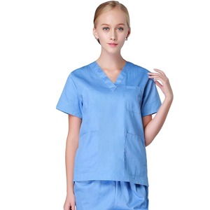 Ropa médica de manga corta para mujer, abrigo con apertura y cremallera, cuello redondo, uniforme de Enfermería de algodón, ropa de trabajo, monos de médico, veterinario - Product Image 1