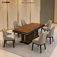 Ensemble de table à manger rotative en bois de burl moderne et luxueux, 8 places, avec chaises rembourrées, rectangulaire, pour la maison et l'hôtel