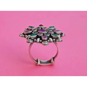 Anillo DE BODA fino de Plata de Ley 925 Esmeralda rubí natural hecho a mano estilo de corte de pavé Vintage para regalo de mujer - Product Image 4