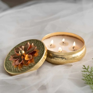 Modern Design Hammered Finished Golden Handmade Eco-Friendly Heat Resistant Metal Candle Jar <b>Lid</b> for Home Weddings Christmas - Product Image 6