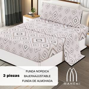 Juego de Funda Nórdica de 3 Piezas, Tejido Geométrico, 100% Algodón, con Sábana Ajustable y Funda de Almohada, Ropa de Cama de Lujo para el Hogar - Product Image 2
