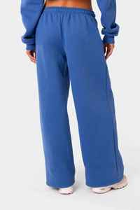 Polyester/coton mélangé femmes hiver jambe large pantalons de survêtement solide taille élastique dentelle plat pleine longueur Logo personnalisé OEM Service - Product Image 4