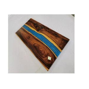 Planche à découper rectangulaire en bois naturel couleur bambou bois d'acacia avec planche à fromage en résine bleue pour hacher la viande boîte à fromage emballée - Product Image 3