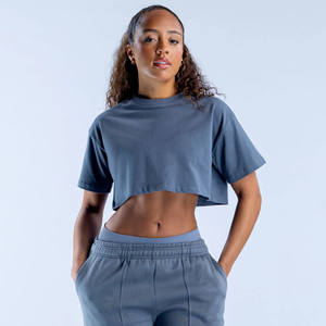 Camiseta corta de gran tamaño de proveedor personalizado al por mayor, camisetas para mujer, ropa deportiva ligera transpirable y camiseta de entrenamiento de gimnasia para mujer - Product Image 1