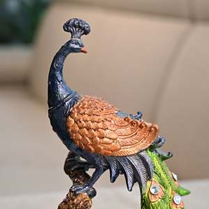 Handmade Royal Elegance Peacock Statue <b>Resin</b> Animal Pattern Sculpture - Product Image 2