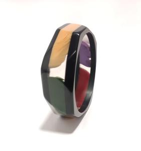 Bracelet jonc en résine géométrique unisexe noir multicolore, design artistique en spirale épaisse, bijoux tendance, cadeau - Product Image 3