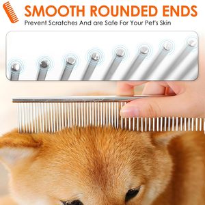 Peigne à dents en acier inoxydable pour chien pour enlever les nœuds et les enchevêtrements, peigne pour chat avec poignée antidérapante pour le toilettage des nœuds, style simple - Product Image 4