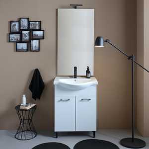 Ravenna 65cm White Export <b>Floor</b>-<b>Standing</b> Bathroom Cabinet with <b>Mirror</b> and Lamp Matt Black Details Bathroom Sets - Product Image 2
