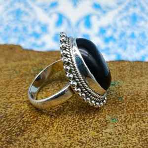 Bijoux de style design bohème bague en pierre de forme ovale en onyx noir véritable naturel faite à la main en argent sterling 925 bagues fines bijoux - Product Image 3