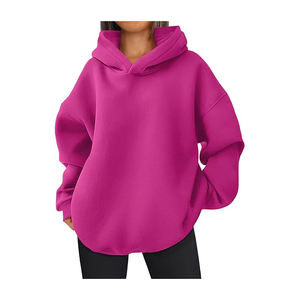 Soft cotton <b>fleece</b> hoodie for <b>women</b> low MOQ solid <b>pattern</b> long sleeve hoodie 2025 trending style baggy style simple hoodie - Product Image 5