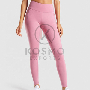 Mallas de realce de cintura alta sin costuras para mujer, mallas de entrenamiento de poliéster y licra, colores rosas personalizados - Product Image 1