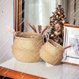 Natural Flower Plants Pots Straw Woven Seagrass Belly Laundry Basket Woven Rattan Storage Baskets Foldable Indoor <b>Planter</b> - Product Image 2