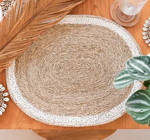 Manteles individuales de algas marinas naturales al por mayor, manteles de mesa ecológicos tejidos ovalados hechos a mano, decoración rústica de comedor bohemio de Vietnam - Product Image 1