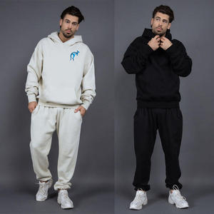 Ensemble de vêtements d'hiver chauds pour hommes Sweat-shirt à capuche et pantalon 100% coton Survêtement - Product Image 1