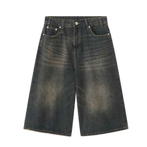Pantalones cortos de mezclilla de algodón lavado oscuro desgastados holgados de Jorts, pantalones vaqueros de moda Vintage para hombre, pantalones cortos para hombre con logotipo personalizado, pantalones cortos desgastados - Product Image 1