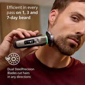 Afeitadora Eléctrica Rotatoria Dorada de Doble Cuchilla para Hombre, Uso en Seco/Húmedo, IPX7, Inalámbrica, con Base de Limpieza Rápida, Doble Cuchilla Lavable - Product Image 1