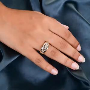 18K ทองแล็บเติบโต marquis คลัสเตอร์เพชรแหวนหมั้นแหวนแต่งงานโดมสีเหลืองทองของขวัญเครื่องประดับที่ดีสำหรับเธอ - Product Image 2