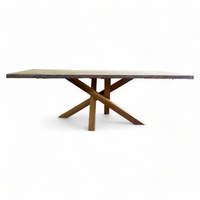Table à manger moderne en bois massif avec bord naturel et pieds araignées pour restaurant, ensemble 8 places