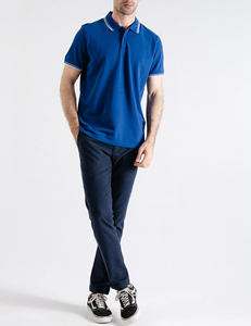 Polo de piqué de media manga Smart Fit para hombre, informal, de color azul, tela de algodón, transpirable, cómodo, ropa de verano, OEM disponible - Product Image 2