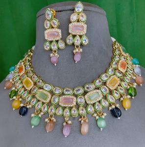 Glamorous Premium Quality <b>Gold</b> Plated Kundan Stones Look <b>Necklace</b> <b>Set</b> With <b>Earrings</b> for Wedding Wear Collection For Women - Product Image 1
