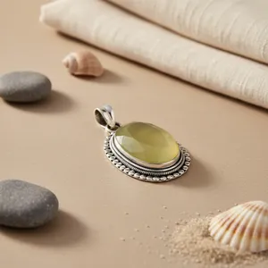 Colgante Ovalado de Plata 925 con Citrino para Mujer, Joyería Religiosa Hecha a Mano con Piedras Preciosas, Baño de Rodio, Estilo Amuleto con Patrón Numérico de Cuarzo - Product Image 1