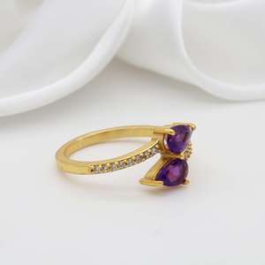 Amethyst Bypass Brass Ring 18k Gold Plated Zircon Dainty Wholesale Ring for women - Product Image 2