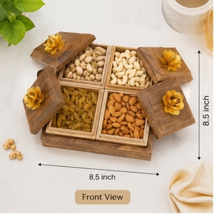 Boîte de rangement carrée en bois pour fruits secs, design minimaliste avec poignées dorées en forme de fleur, 2,5 pouces, pour la décoration de chambre. - Product Image 2