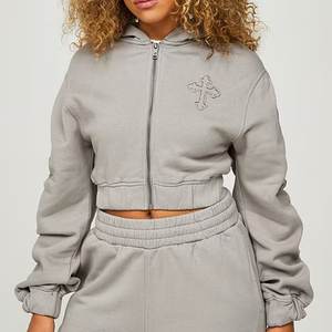 Survêtements à capuche gris à logo brodé personnalisé, très vendus, pour femmes, vêtements de rue, costumes pour femmes, hiver - Product Image 2