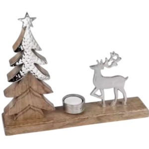 Portavelas de árbol de Navidad de Metal plateado de calidad creativa con Base de madera, soporte de luz de té para decoración del hogar - Product Image 4