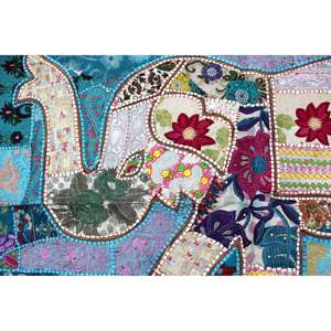 Indian Bohemian Embroidered Elephant Tapestry Blue <b>White</b> Wall <b>Hanging</b> for Decor Boho Style Mandala Fabric for Halloween Decor - Product Image 3