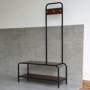 Minimalist Wooden <b>Shoe</b> Changing Chair with Integrated Coat <b>Hooks</b> Iron Frame KG68062 - Product Image 3